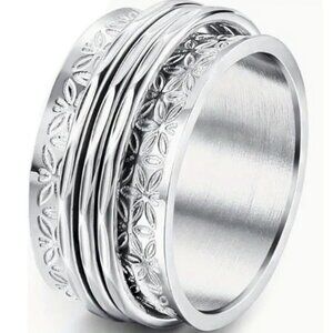 Vintage Boho Style Silver Wide Band Spinner Ring